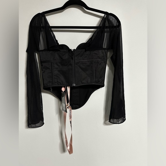 HOUSE OF CB Mina Plunge Long Sleeve Structured Corset Top Black M Edgy Bustier - Picture 15 of 16